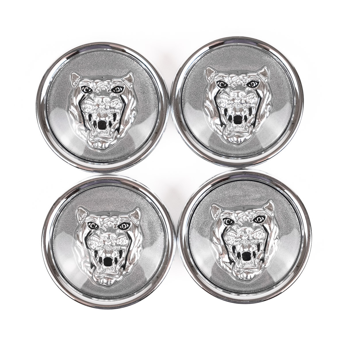 Wheel Motif - Gray with Silver Cat Face - Set Of 4