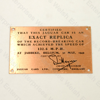 Jaguar Dash Plate Decal - 132 Mph