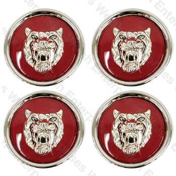 Jaguar Wheel Motif - Ruby with Silver Cat Face - Set of 4