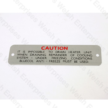 Jaguar Heater Caution Plate