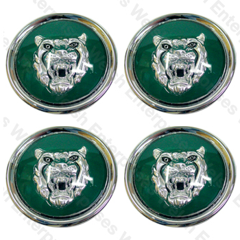 Jaguar Wheel Motif - Green with Silver Cat Face - Set Of 4